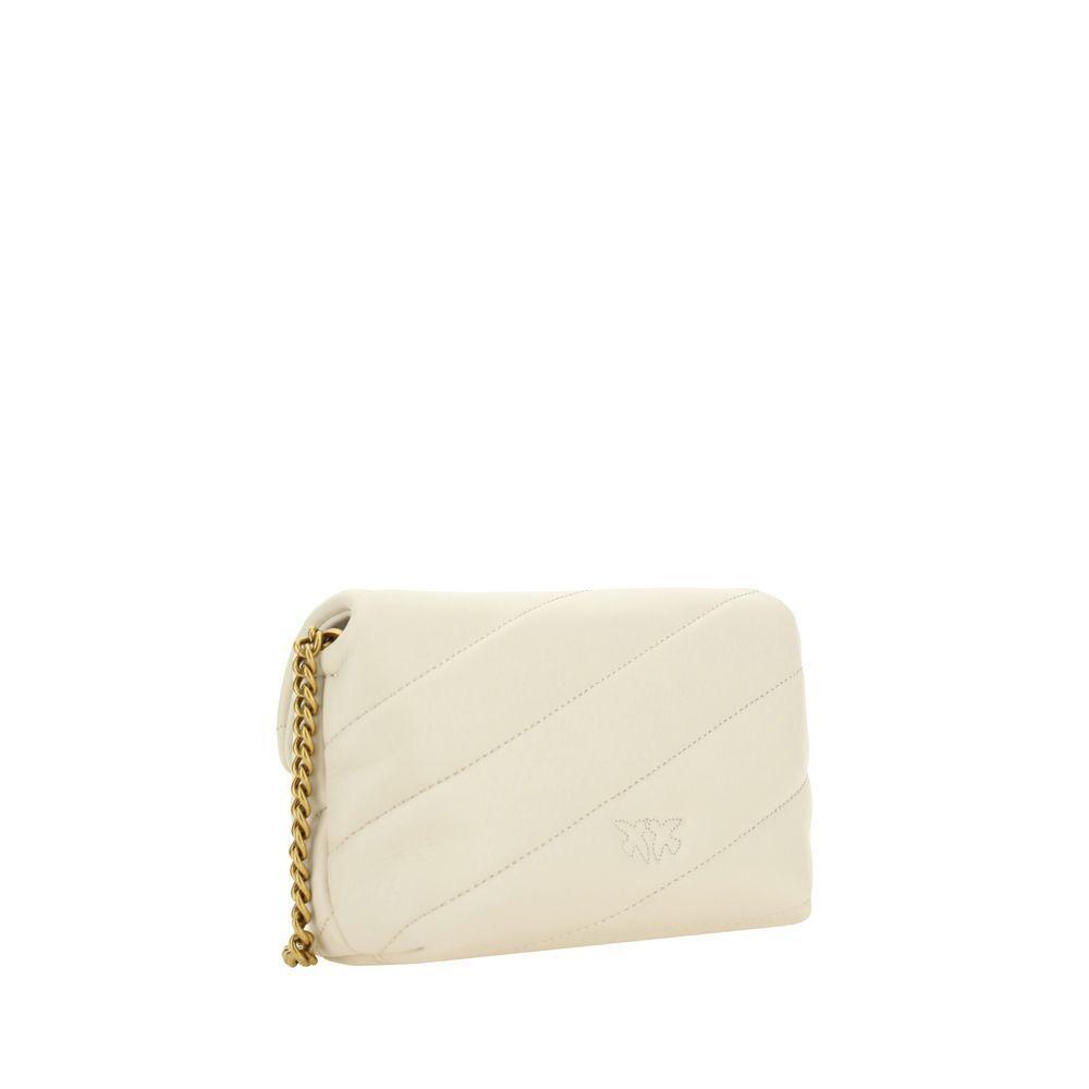 PINKO White Calf Leather Bos Taurus Shoulder Bag