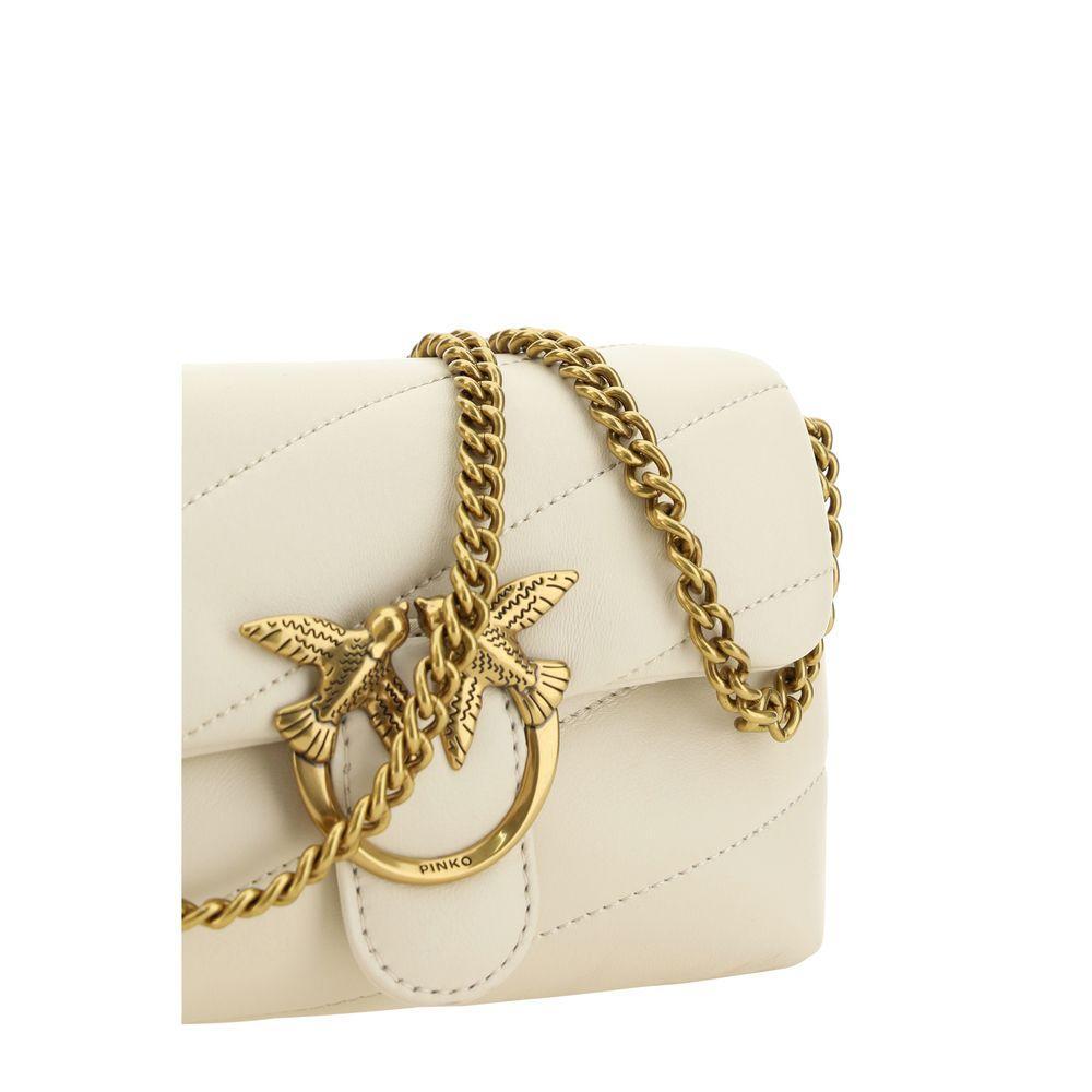 PINKO White Calf Leather Bos Taurus Shoulder Bag