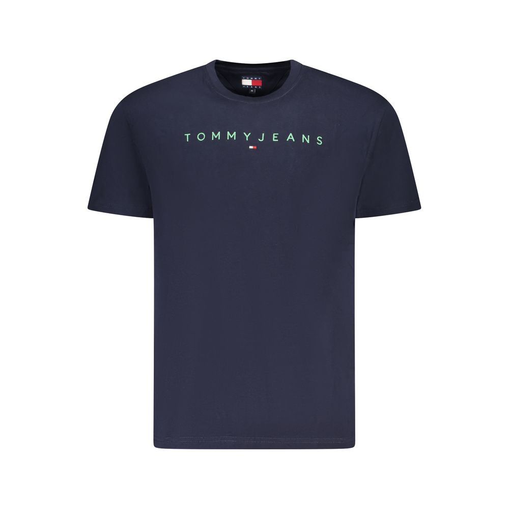 Tommy Hilfiger Blue Cotton Men T-Shirt featuring iconic branding and sustainable design, made of 95% regenerative cotton.