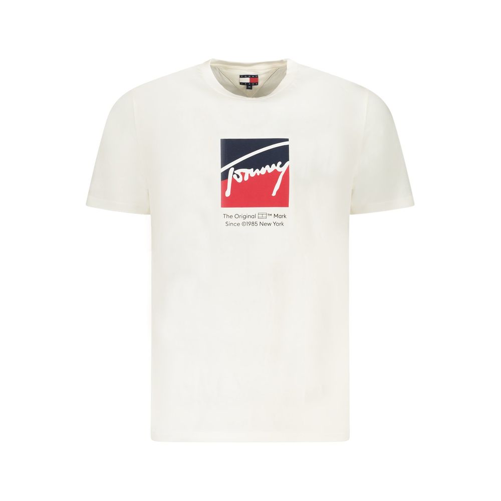 Tommy Hilfiger White Cotton Men T-Shirt with logo and crew neck