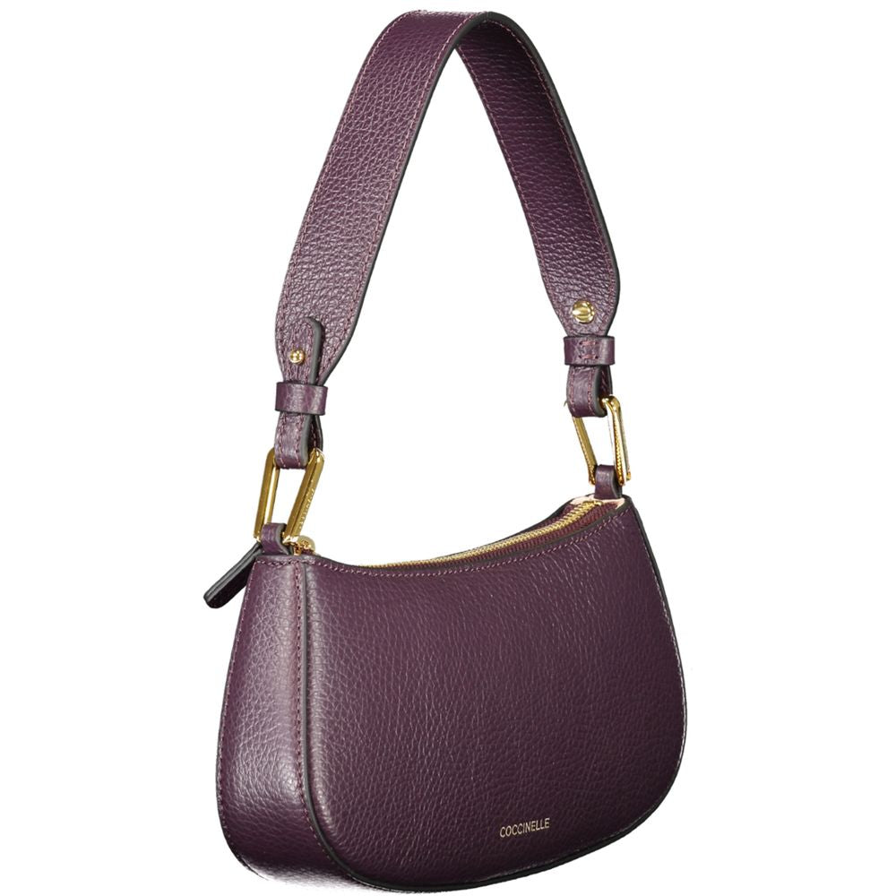 Coccinelle Purple Leather Women Handbag with adjustable shoulder strap and chic design, showcases elegance and versatility.