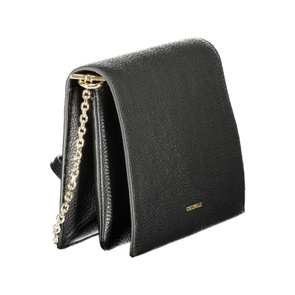 Coccinelle Black Leather Women Handbag with chain, elegant and functional, featuring sleek design and luxury appeal.