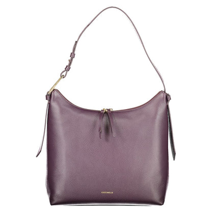 Coccinelle Purple Leather Women Handbag with adjustable strap and zip closure, showcasing Italian craftsmanship and elegant design.
