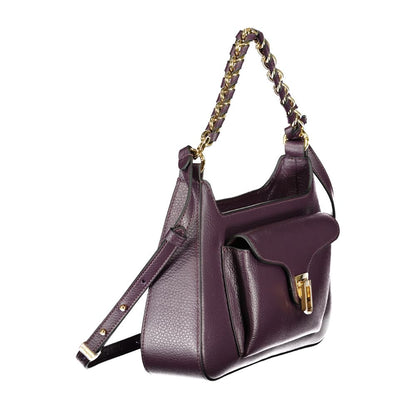 Coccinelle Purple Leather Women Handbag with chain handle and adjustable strap, elegant design, luxury fashion accessory
