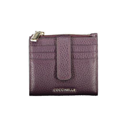 Coccinelle Purple Leather Women Wallet featuring lustrous purple leather, multiple card slots, and embossed logo for elegant style and functionality.