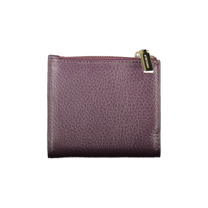 Coccinelle Purple Leather Women Wallet with triple card space and embossed logo, sophisticated design made from Italian leather, elegant and functional.