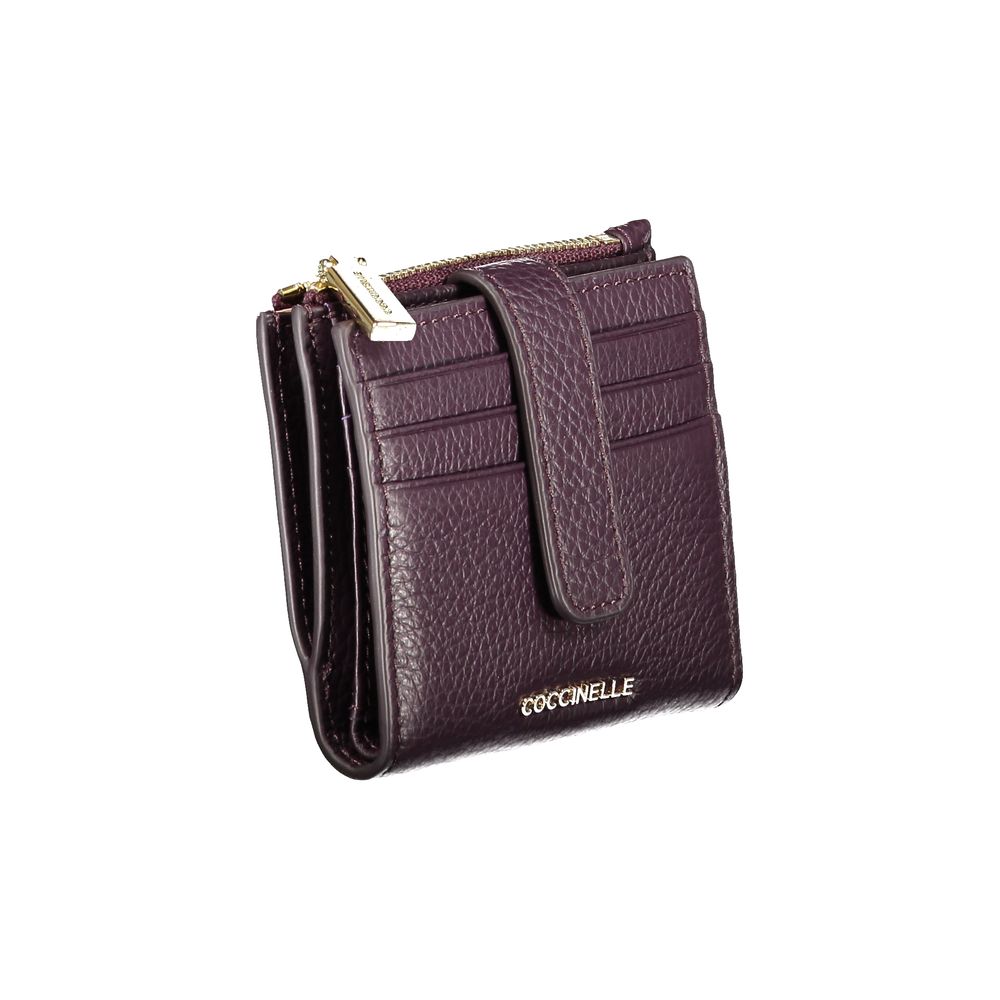 Coccinelle Purple Leather Women Wallet showcasing embossed logo and card slots, perfect blend of elegance and functionality.