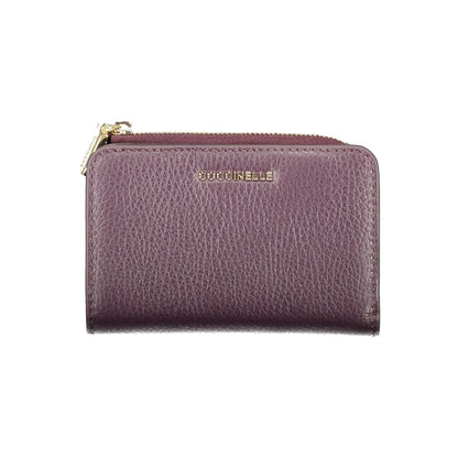Coccinelle Purple Leather Women Wallet with zip closure, offering functionality and elegance in a chic shimmering design.