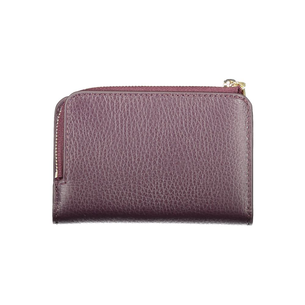 Coccinelle Purple Leather Women Wallet with zip closure, showcasing an elegant and practical design for stylish organization.