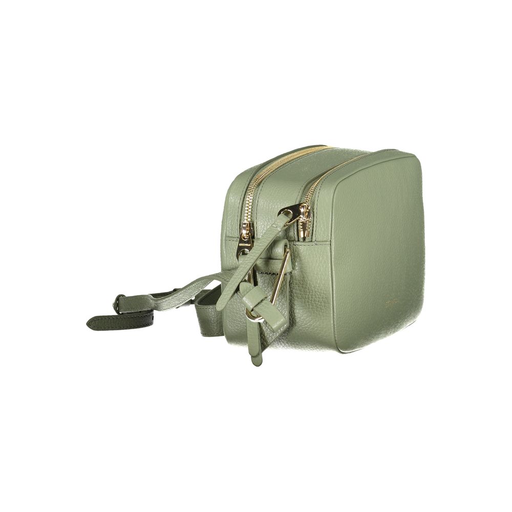 Coccinelle Green Leather Women Handbag with adjustable strap and dual compartments, showcasing practical elegance and style in vibrant green.
