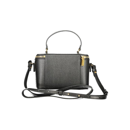 Coccinelle Black Leather Women Handbag with iconic logo and adjustable strap, showcasing luxury Italian craftsmanship.