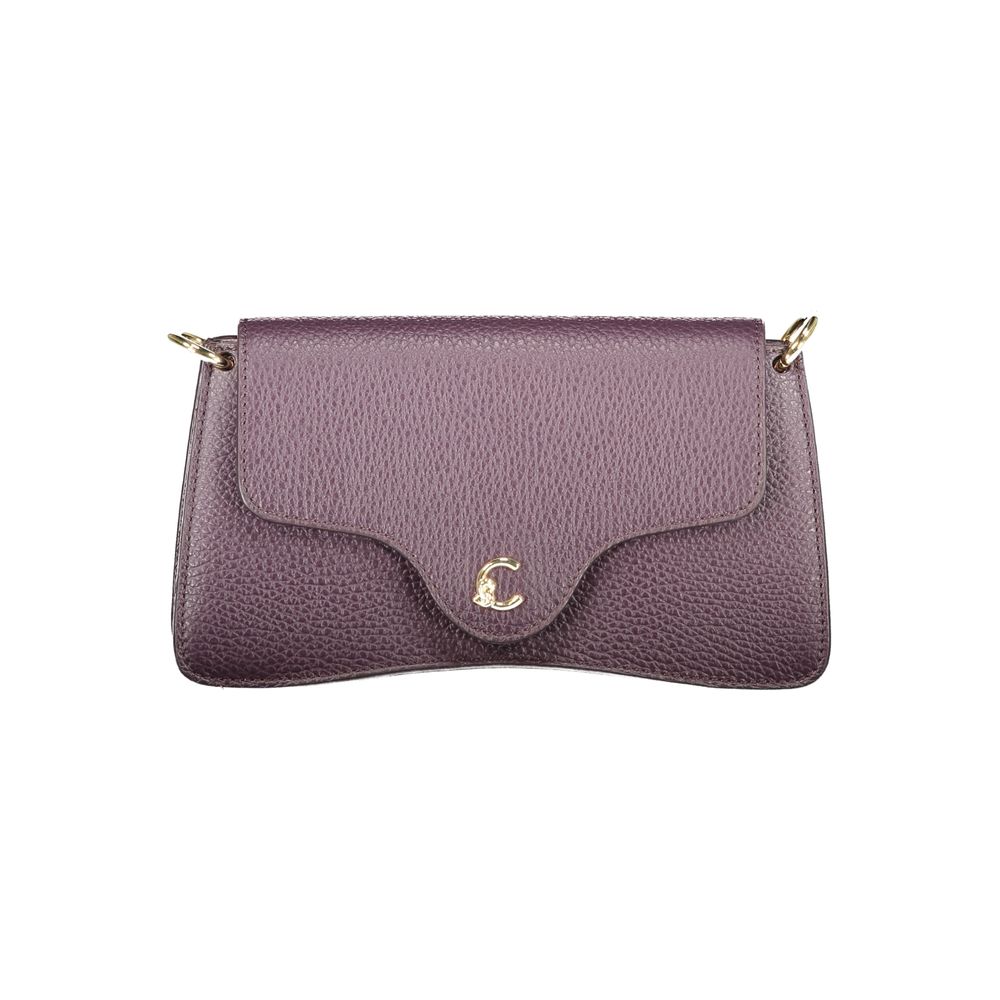Coccinelle Purple Leather Women Handbag with adjustable strap and snap closure, showcasing elegant Italian craftsmanship in a chic style.