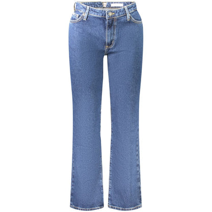 Guess Jeans Blue Cotton Women Jeans - Mid-Rise Straight Fit Denim with Button Closure and Logo Detail