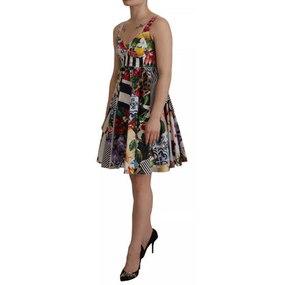 Dolce & Gabbana Multicolor Poplin Floral Mini Flared Dress