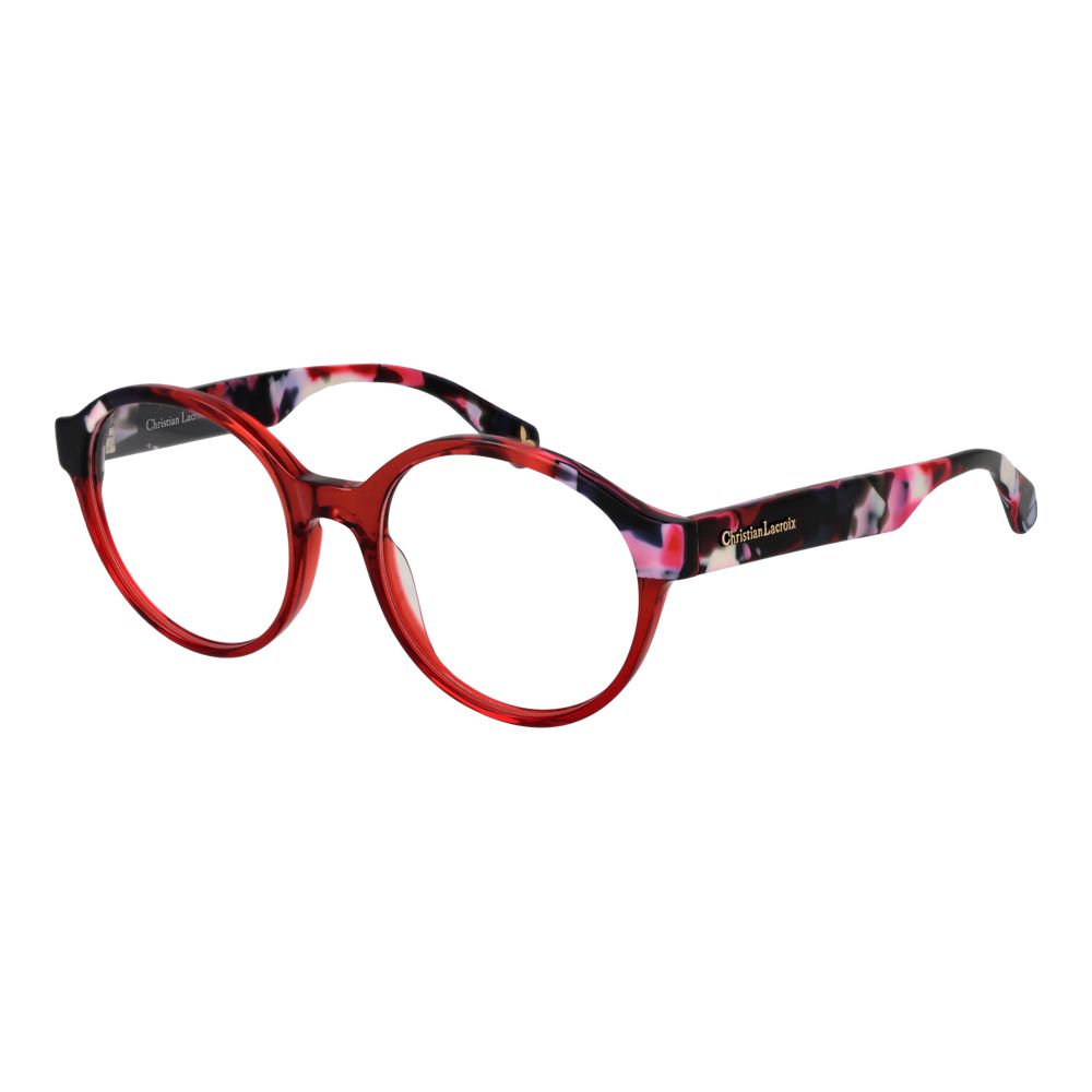 Christian Lacroix Beige Women Glasses Frame in acetate, full-rim round style with demo lenses, includes branded case, no extra protection.