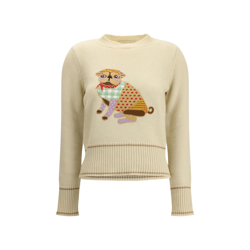 Valentino Cream Fleece Wool Sweatshirt with Le Chien de la Maison embroidery, crew neck, and ribbed trim, 100% fleece wool, AW25 season.