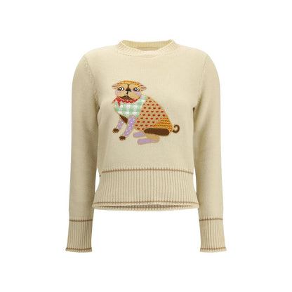 Valentino Cream Fleece Wool Sweatshirt with Le Chien de la Maison embroidery, crew neck, and ribbed trim, 100% fleece wool, AW25 season.