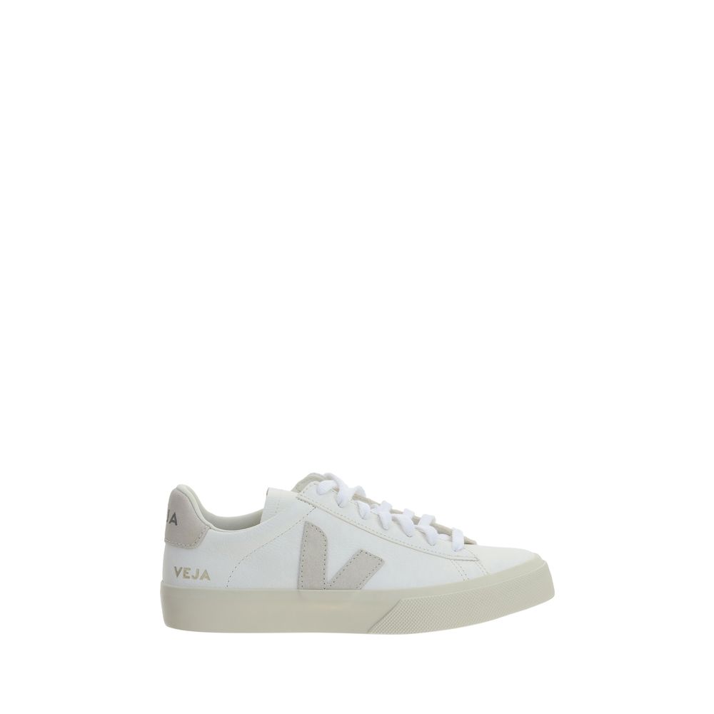 Veja White Calf Leather Bos Taurus Low Top Sneakers with V logo and rubber sole.