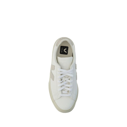 Veja White Calf Leather Bos Taurus Low Top Sneakers, top view showcasing logoed insole and lace-up design.