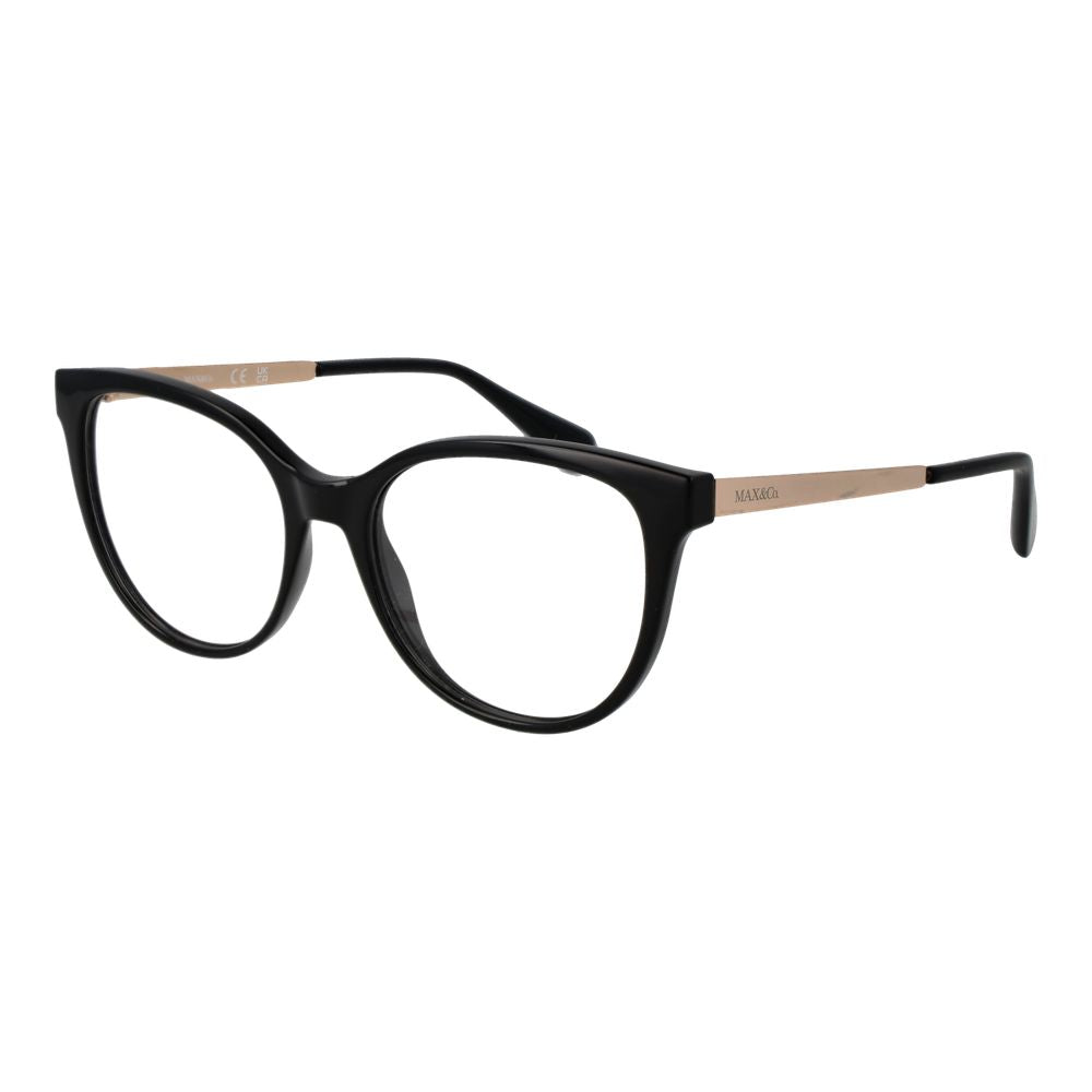 Max & Co Black Women Glasses Frame, round full-rim style, plastic material, 52-16-140 size, black color, demo lenses included, UVA&UVB protection.