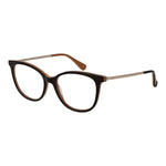 Max Mara Brown Women Glasses Frame, square acetate full-rim design with demo lenses, 52mm width, 135mm frame, no spring hinge, branded case included.