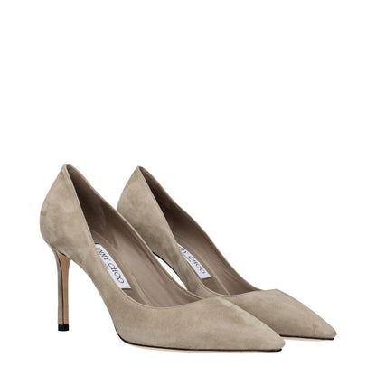 Jimmy Choo Gray Leather High Heel Pumps in suede, MPN ROMY85KDUTAUPE, code F84221, stylish women's footwear.
