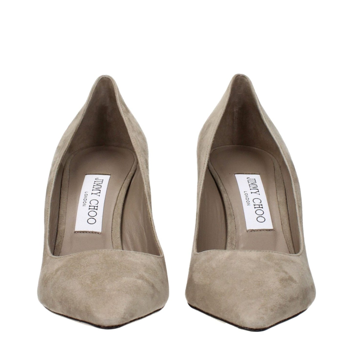 Front view of Jimmy Choo Gray Leather High Heel Pumps, suede finish, MPN ROMY85KDUTAUPE, product code F84221.