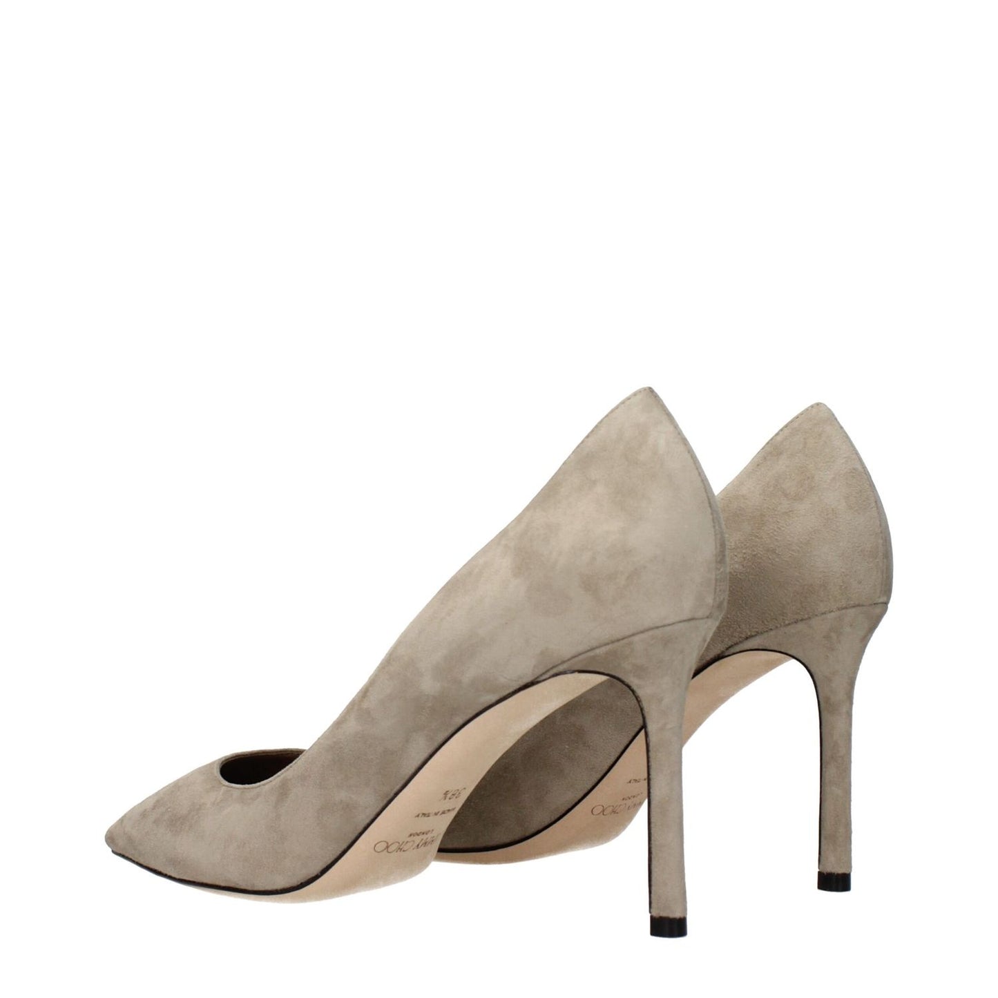 Jimmy Choo Gray Leather High Heel Pumps with suede finish, MPN ROMY85KDUTAUPE, code F84221, elegant design for stylish footwear.