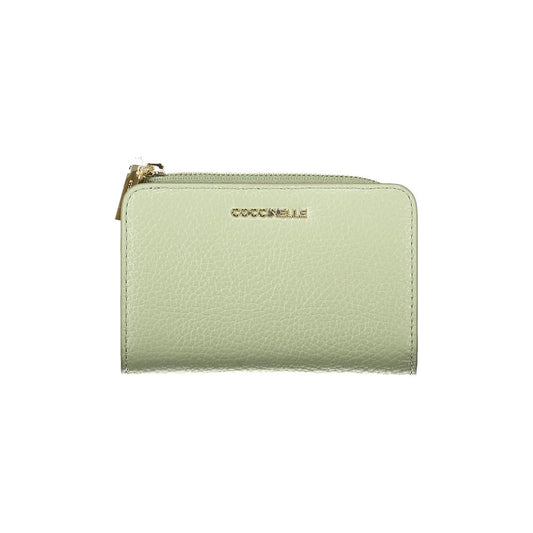 Coccinelle Green Leather Women Wallet with iconic logo, featuring a secure zip and snap closure, perfect for stylish and functional use.