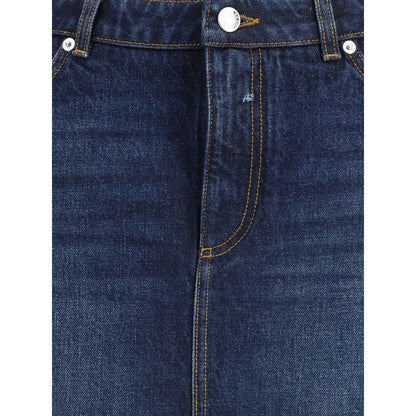 Dolce & Gabbana Blue Cotton Mini Skirt with frayed hem and logo plaque, showcasing denim texture and front closure details.