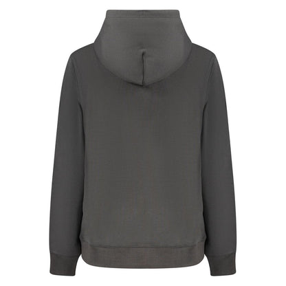 Back view of Tommy Hilfiger Black Cotton Women Sweater showcasing the hooded design and sustainable fabric blend.
