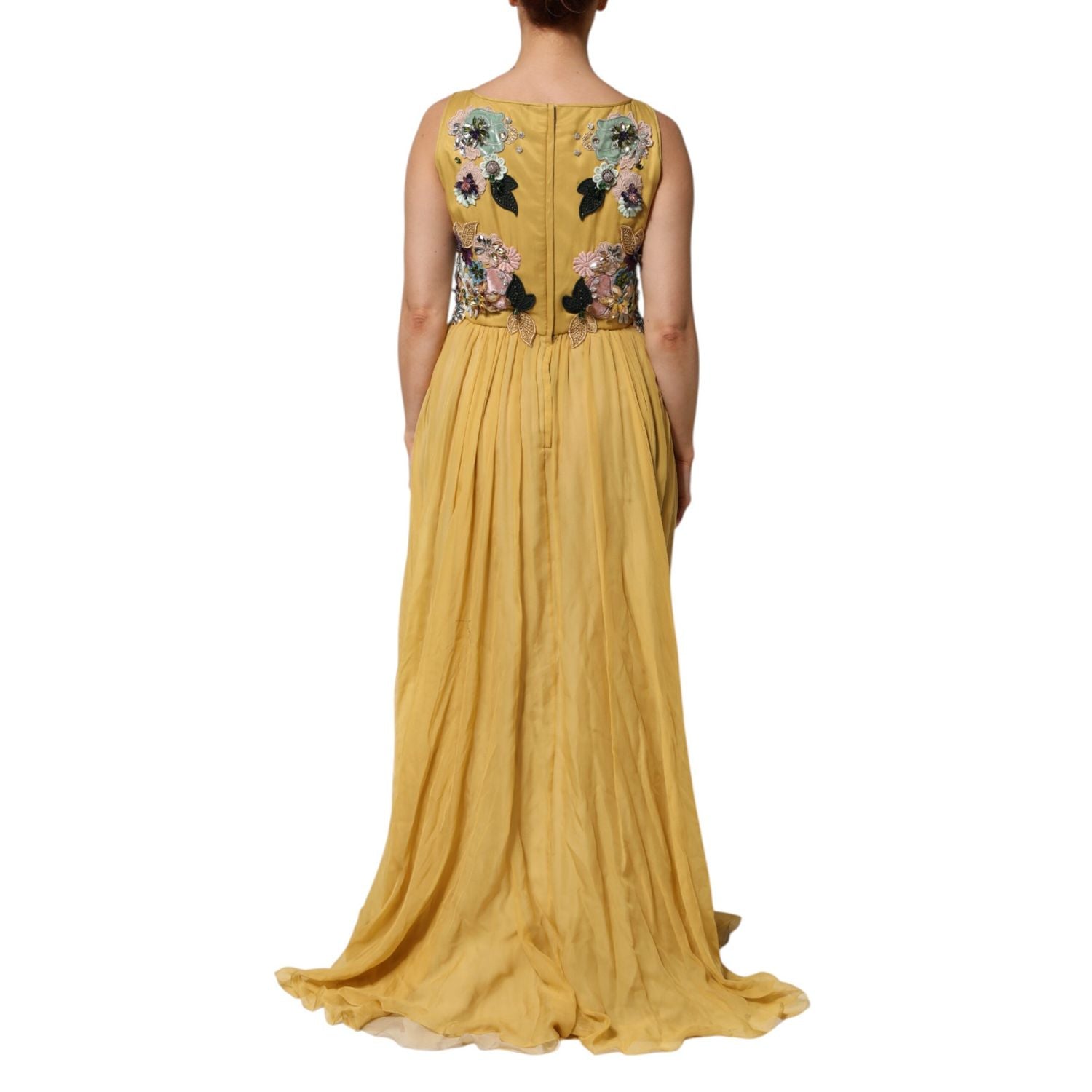 Dolce & Gabbana Yellow Silk Floral Embroidered Maxi Dress