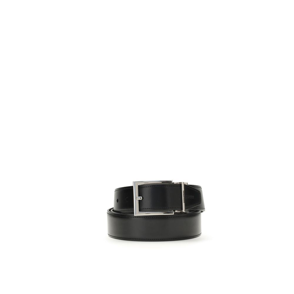Alt Tag: Dsquared² Black Calf Leather Bos Taurus Regular Belt with interchangeable buckles.