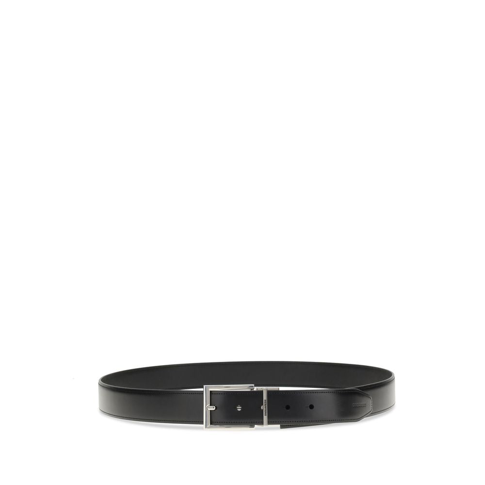 Dsquared² Black Calf Leather Bos Taurus Regular Belt with silver buckle, part of the 4-in-1 Belt Gift Box, AW25 collection.