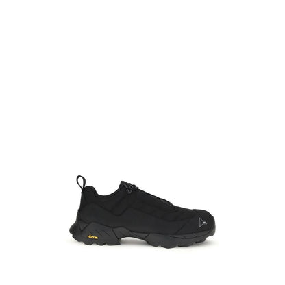 Side view of ROA Black Polyamide Athletic Sneakers with Vibram Megagrip outsole, designed for durability and traction.