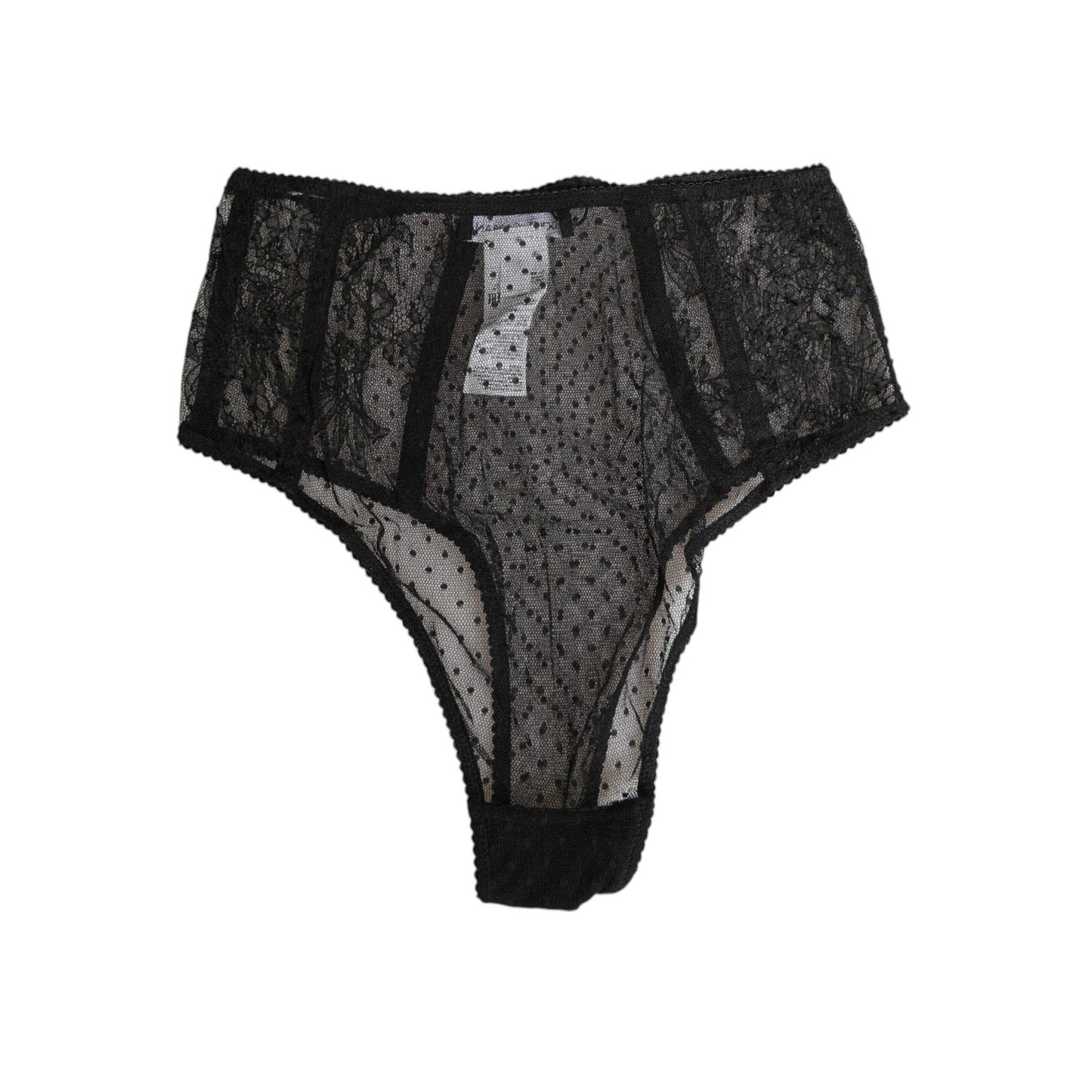 Dolce & Gabbana Black Lace Polka Dot Mesh High Waist Underwear