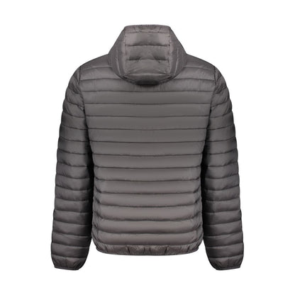 Back view of North Sails Black Polyester Men Jacket, featuring padded design and hood