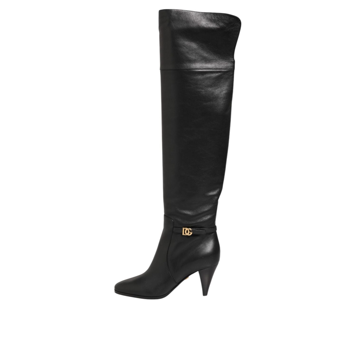 Dolce & Gabbana Black Leather Over-The-Knee DG Boots  Shoes