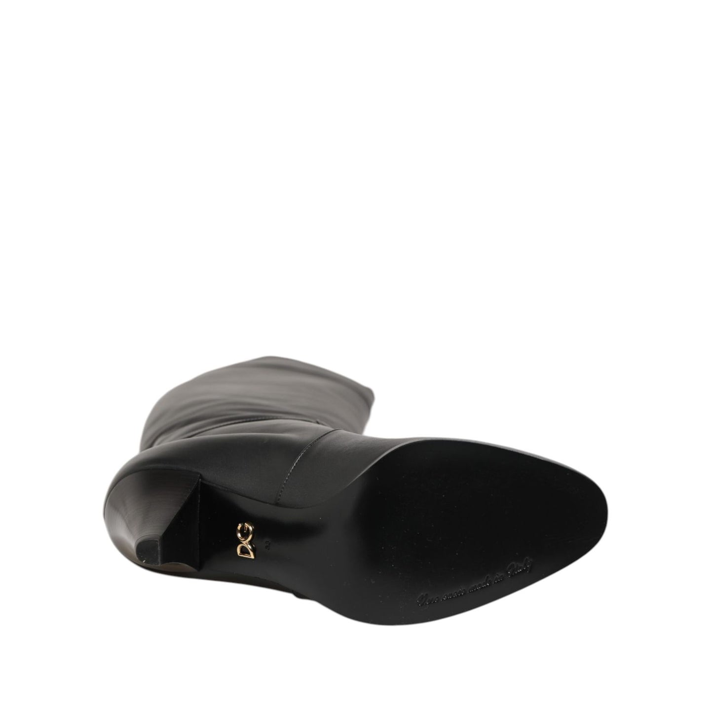 Dolce & Gabbana Black Leather Over-The-Knee DG Boots Shoes