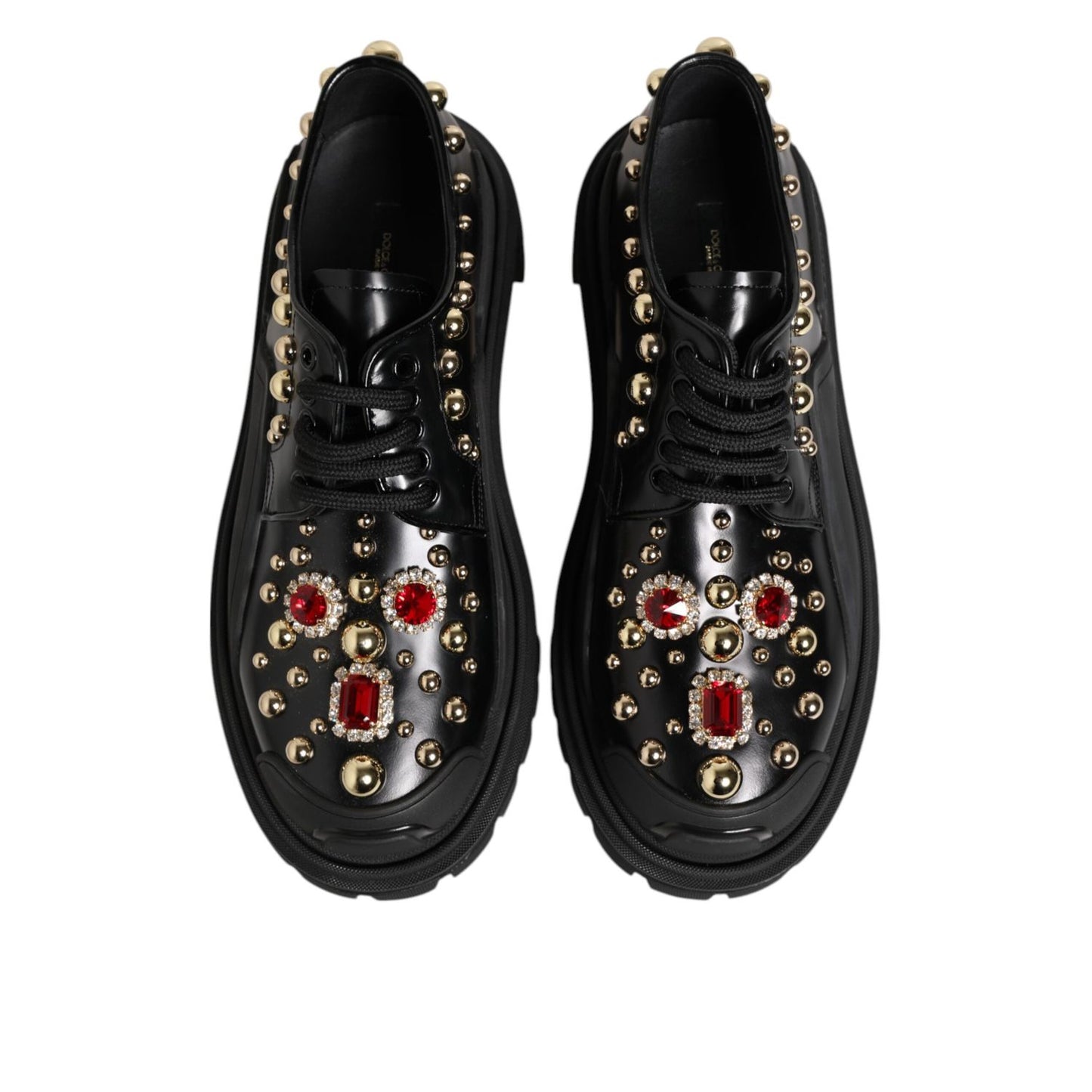 Dolce & Gabbana Black Leather Jeweled Crystals Derby Shoes