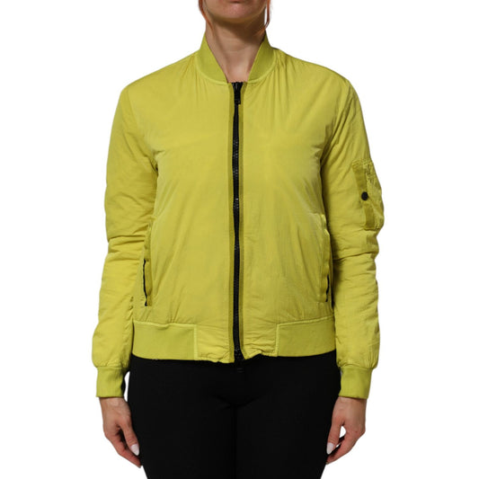 Dolce & Gabbana Yellow Polyamide Zipper Bomber Women’s Jacket with zip closure and ribbed trims, vibrant and lightweight for casual wear.