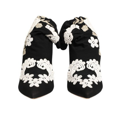 Dolce & Gabbana Black White Embroidered Jersey Stiletto Boots Shoes