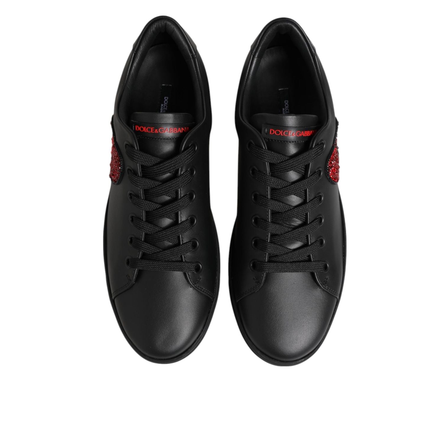 Dolce & Gabbana Black Leather Crystal Heart Low Top Sneakers  Shoes