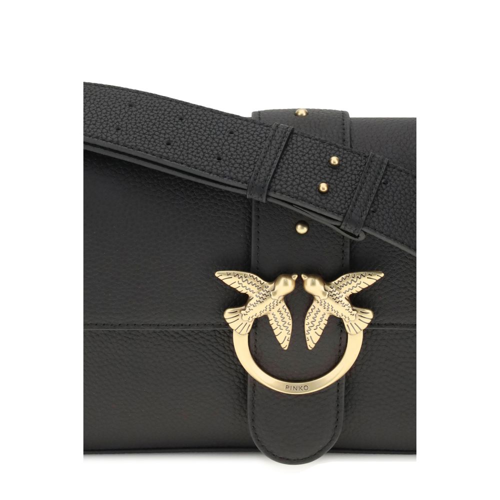 PINKO Black Calf Leather Bos Taurus Shoulder Bag