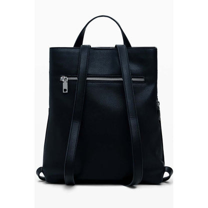 Desigual Black Polyethylene Women Backpack with studded finish, adjustable straps, and compartments for stylish convenience.