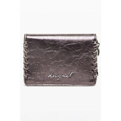 Desigual Bronze Polyethylene Women Wallet with signature embroidery and zip closure.