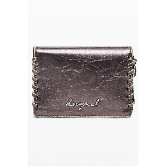 Desigual Bronze Polyethylene Women Wallet with signature embroidery and zip closure.