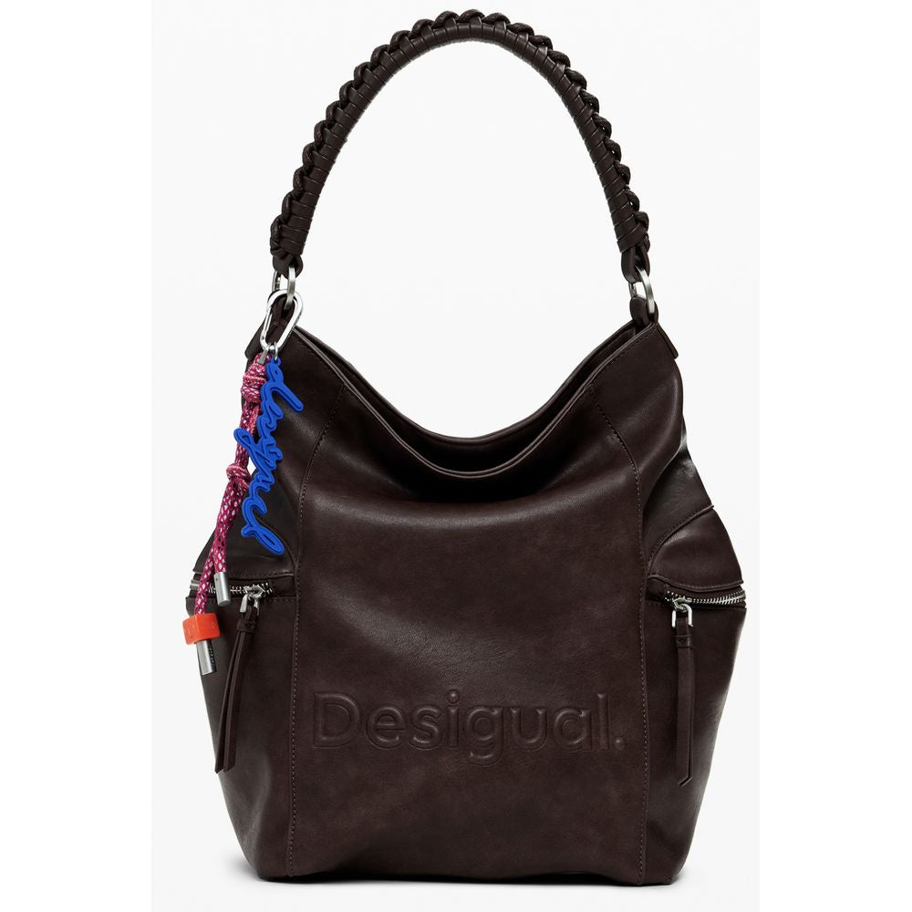 Desigual Brown Polyethylene Women Backpack with Africa-inspired logo and tactile relief print, perfect trendy accessory.
