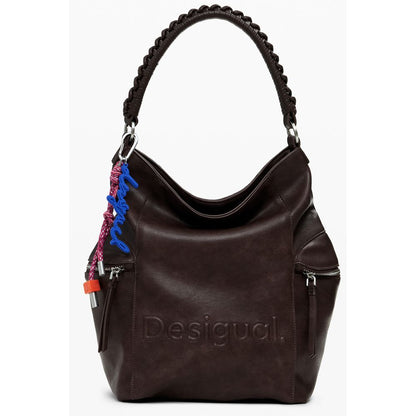 Desigual Brown Polyethylene Women Backpack with Africa-inspired logo and tactile relief print, perfect trendy accessory.