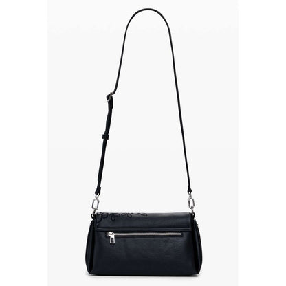 Desigual Black Polyethylene Women Handbag with luxurious embroidery and adjustable strap, showcasing modern design and versatility.